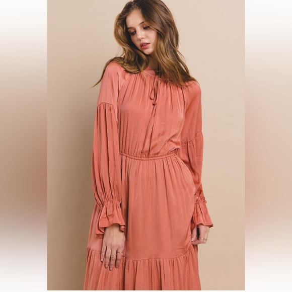 64 Beautiful Washed Satin Tie Front Tiered Maxi Dress - Picture 7 of 7